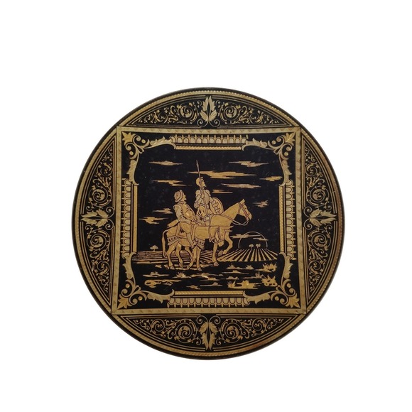 Damascene Other - Vintage‎ Toledo Damascene Don Quixote 24K Gold Inlay Footed Decorative Plate